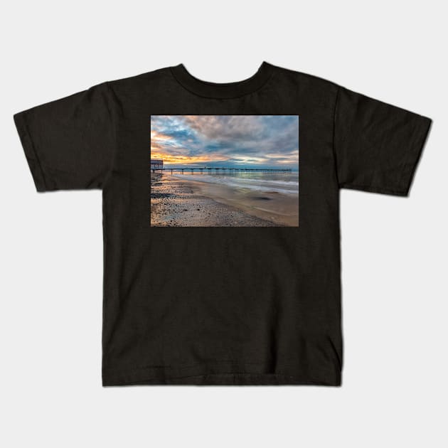 Saltburn Pier Sunset Kids T-Shirt by Reg-K-Atkinson